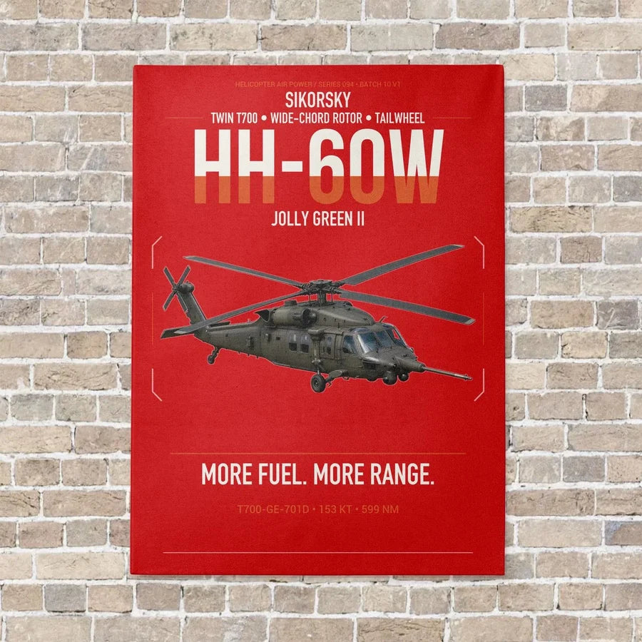 Sikorsky HH-60W Jolly Green II vertical canvas print - no frame - red background
