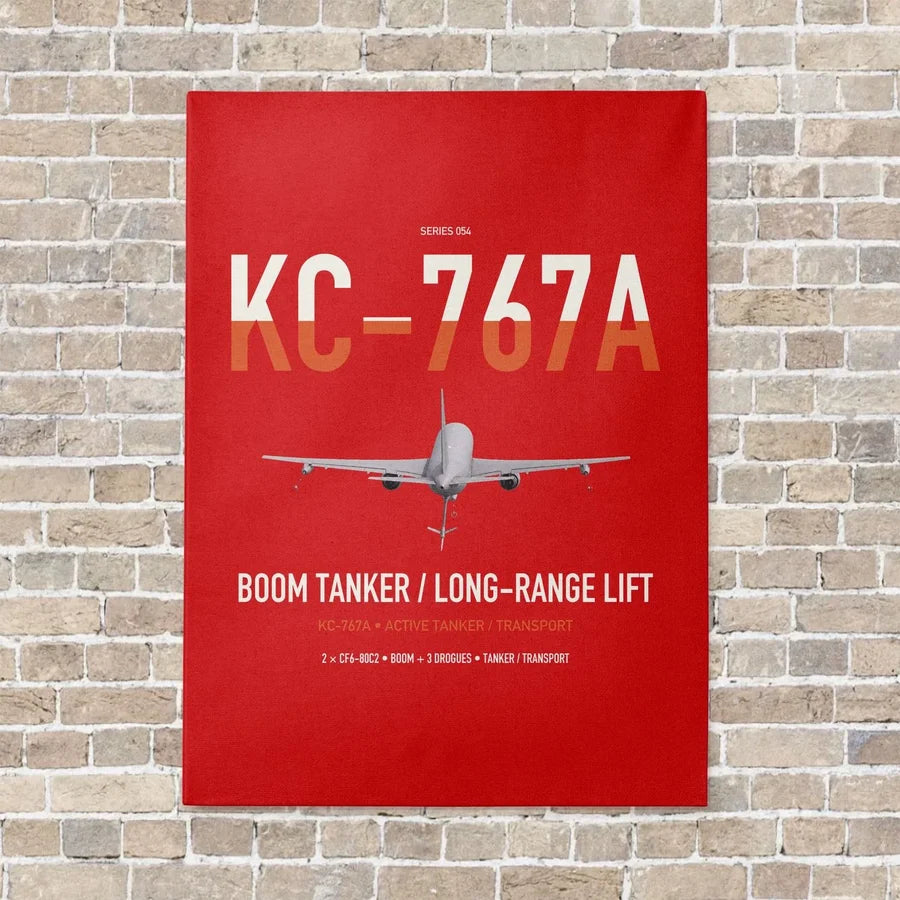 Boeing KC-767A vertical canvas print - no frame - red background