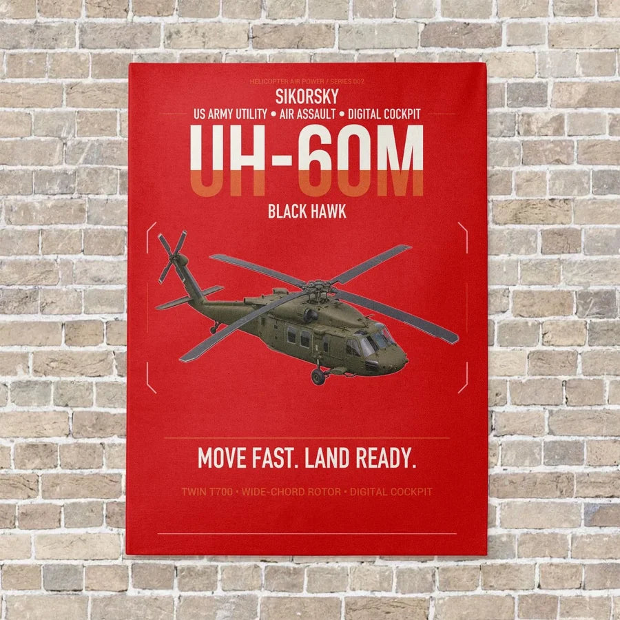 Sikorsky UH-60M Black Hawk vertical canvas print - no frame - red background