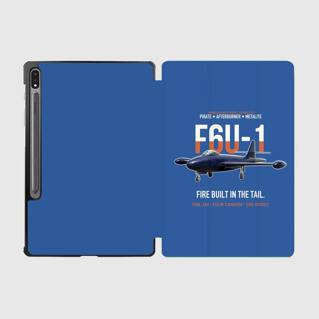 F6U-1 Pirate Fire Built in the Tail design on blue samsung tablet tablet case