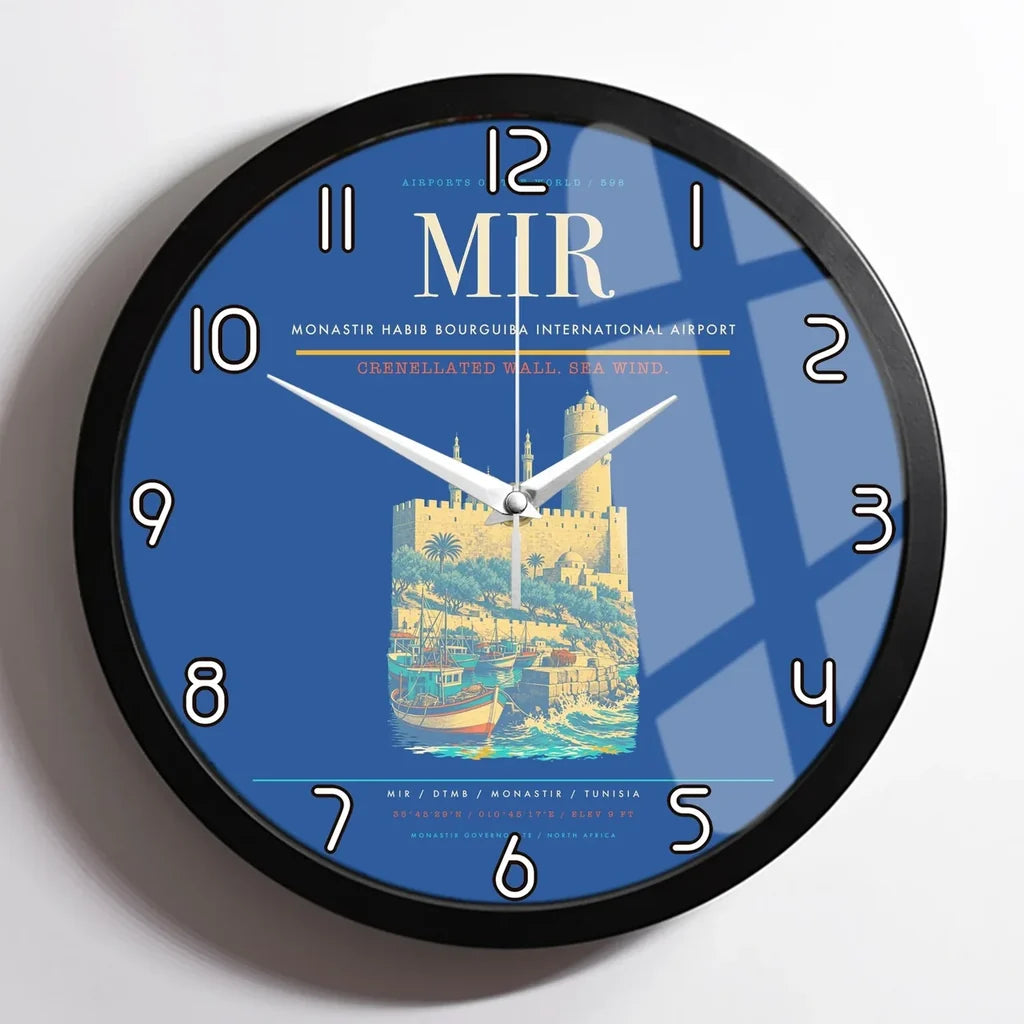 Monastir Habib Bourguiba International Airport (MIR) design on blue framed wall clock