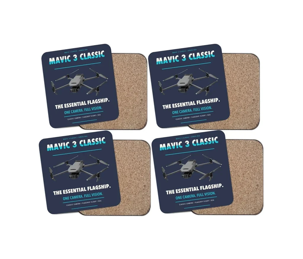 DJI Mavic 3 Classic design on navy blue 4 pieces set coaster