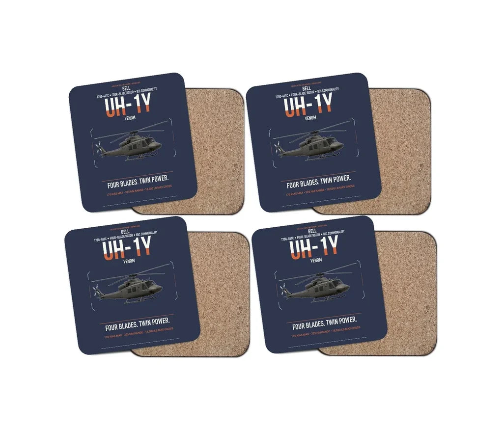 Bell UH-1Y Venom design on navy blue 4 pieces set coaster