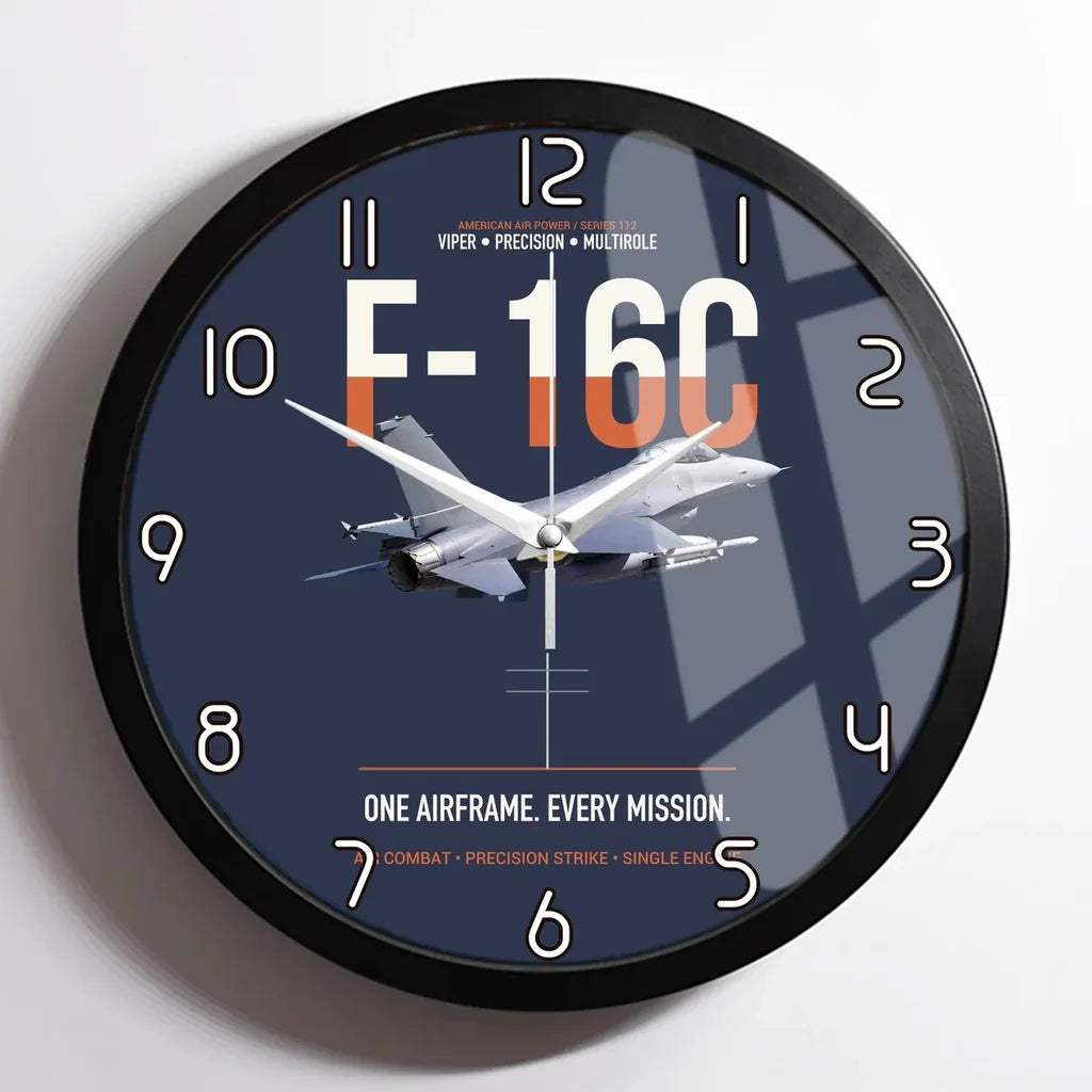 F-16C Fighting Falcon One Airframe Every Mission design on navy blue framed wall clock
