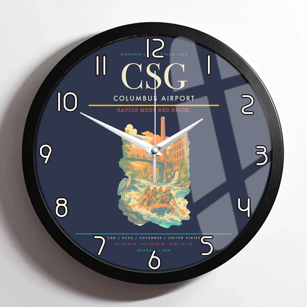 Columbus Airport (CSG) design on navy blue framed wall clock
