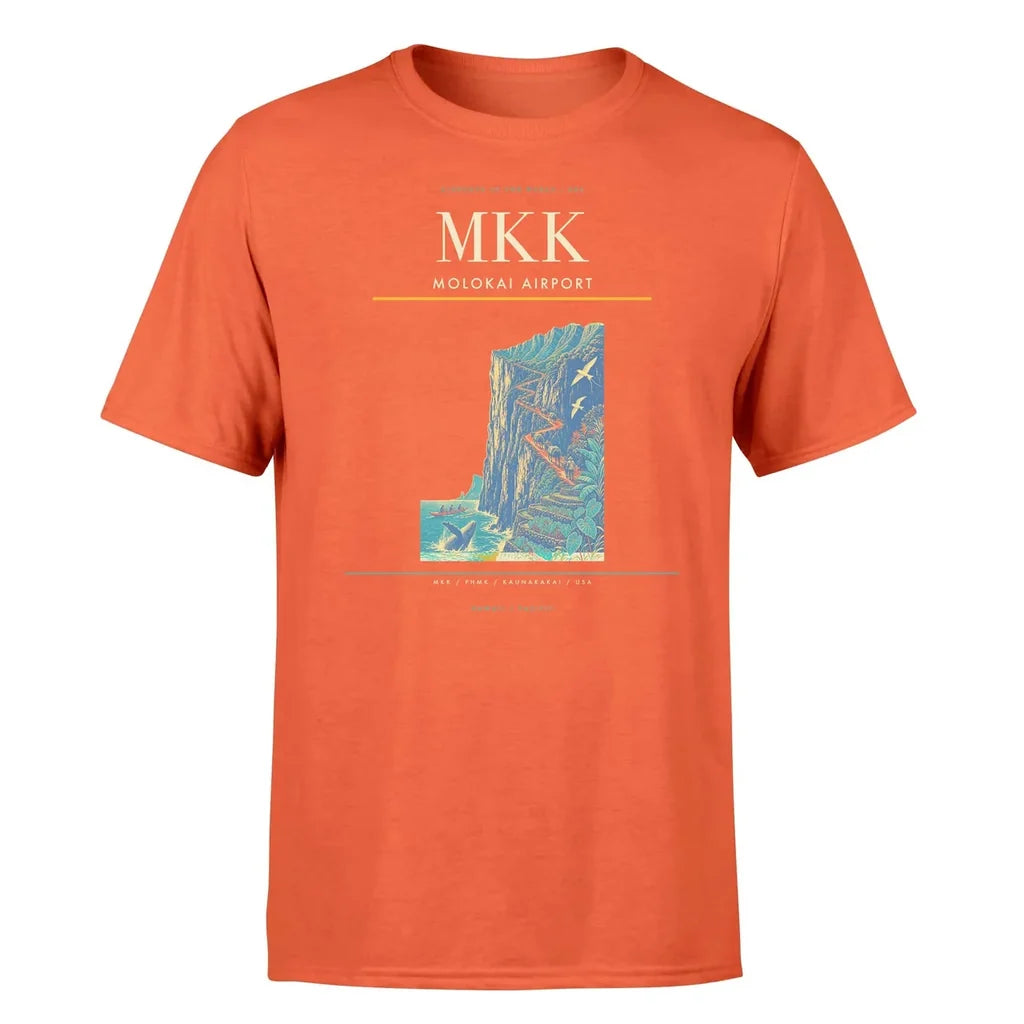 Molokai Airport (MKK) T-Shirt single-side front print in Orange | molokai-airport-mkk-double-side-t-shirt