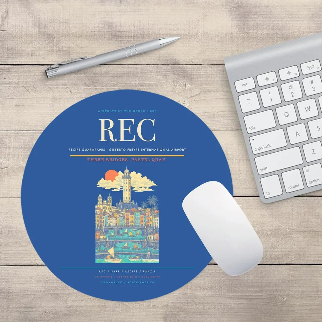 Recife Guararapes (REC) design on blue round mouse pad