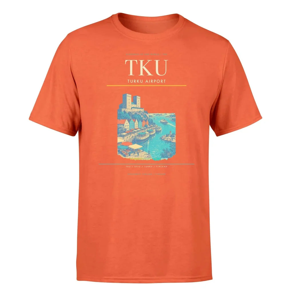 Turku Airport (TKU) T-Shirt single-side front print in Orange | turku-airport-tku-double-side-t-shirt