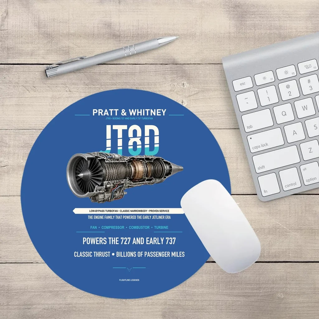 JT8D design on blue round mouse pad