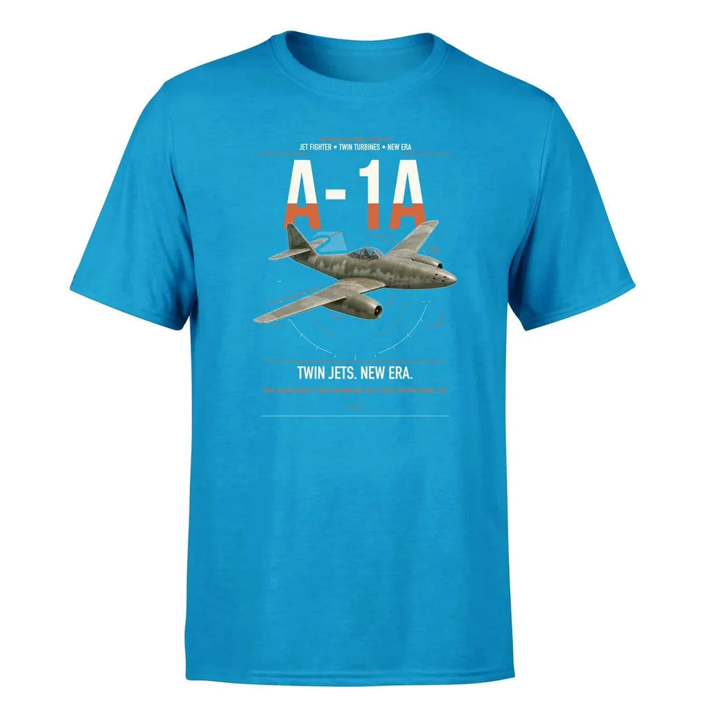 Messerschmitt Me 262A-1a design on turquoise t-shirt, single-side print