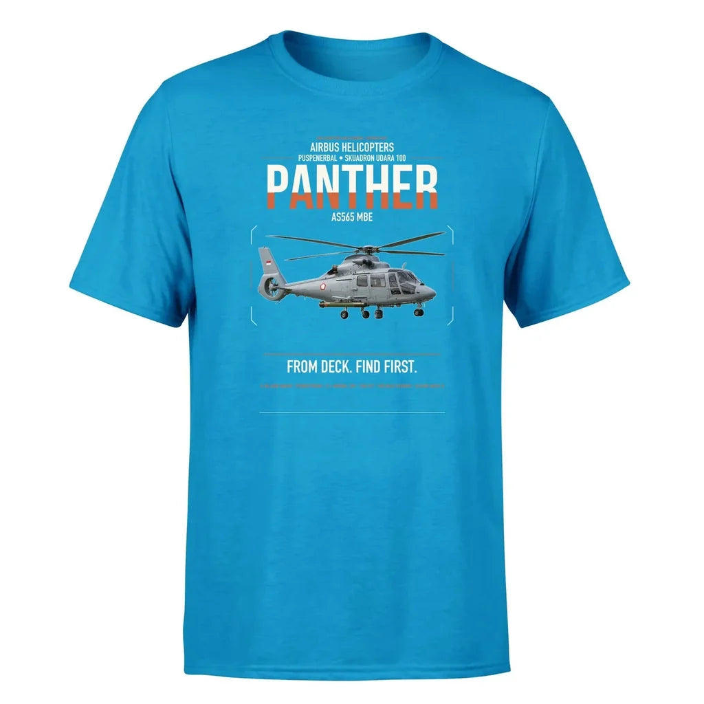 Airbus Helicopters AS565 MBe Panther design on turquoise t-shirt, single-side print