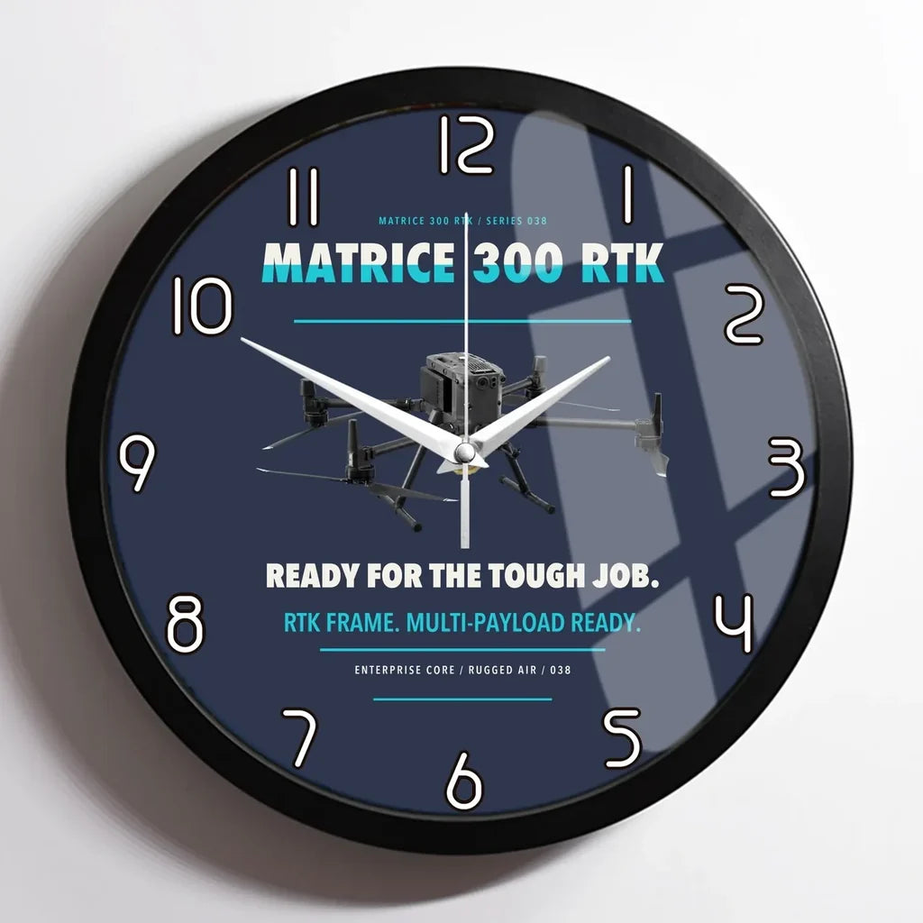 DJI Matrice 300 RTK design on navy blue framed wall clock