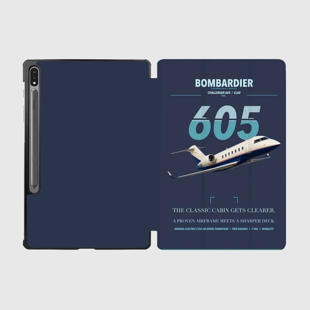 Bombardier Challenger 605 design on navy blue samsung tablet tablet case