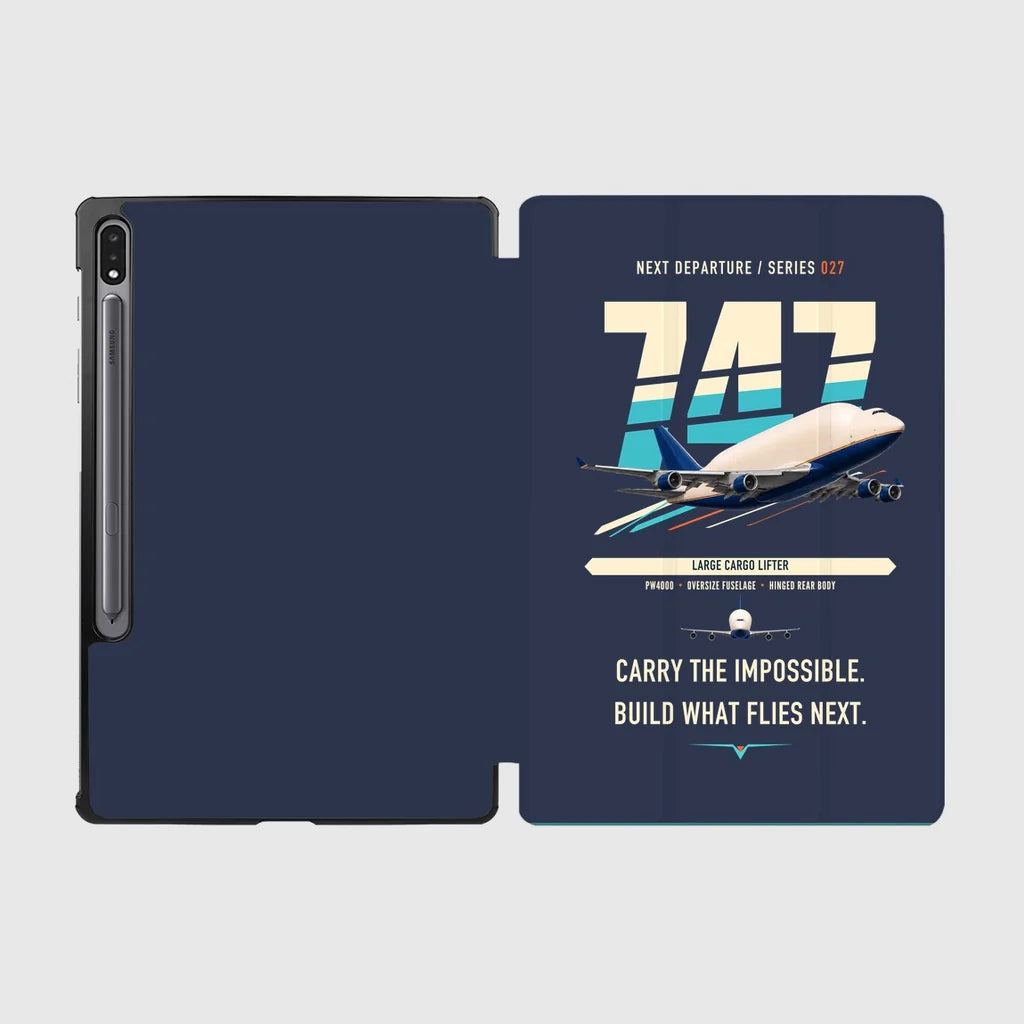 Boeing 747-400 Dreamlifter design on navy blue samsung tablet tablet case