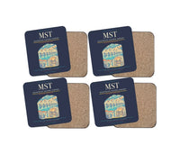 Thumbnail for Maastricht Aachen Airport (MST) design on navy blue 4 pieces set coaster