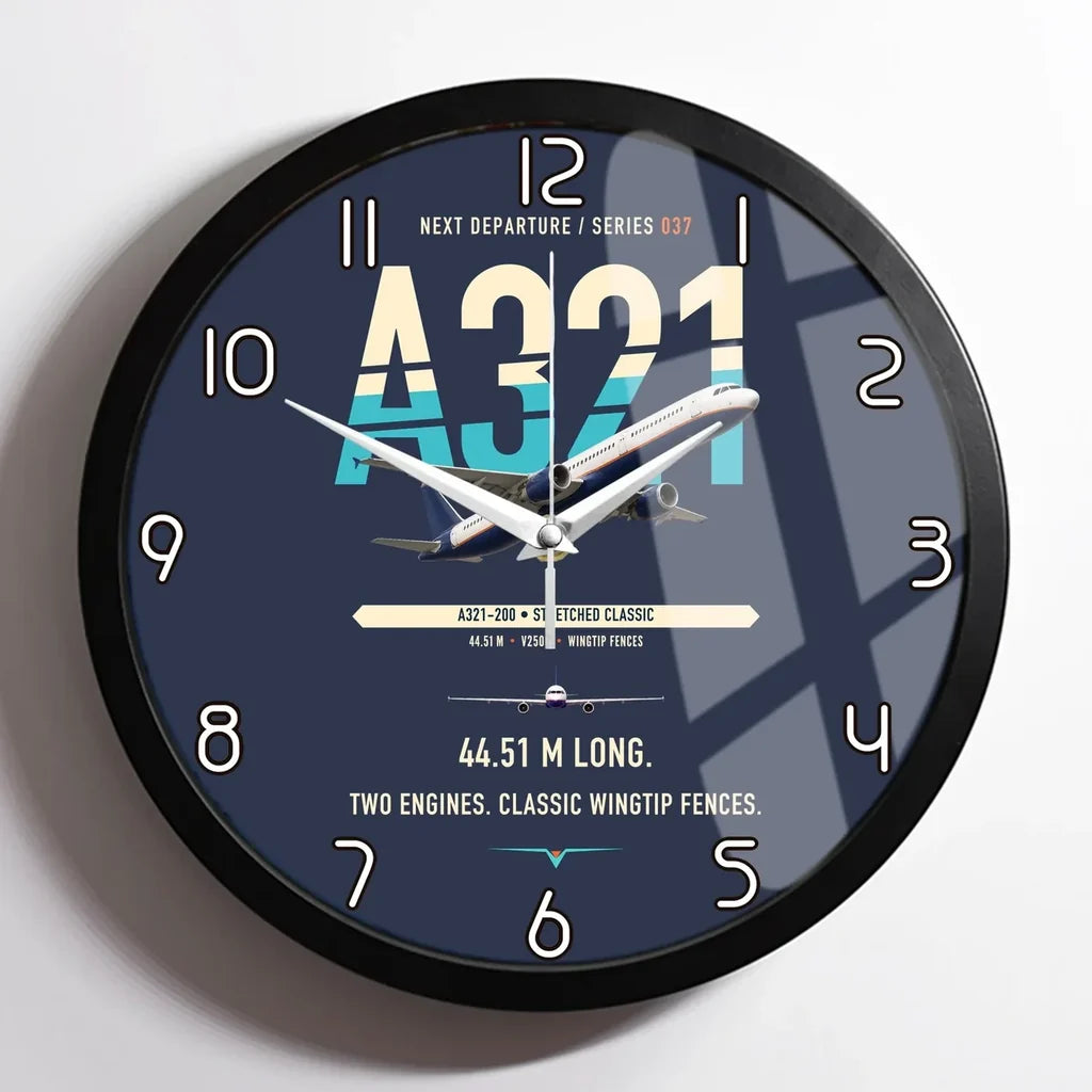 Airbus A321 design on navy blue framed wall clock