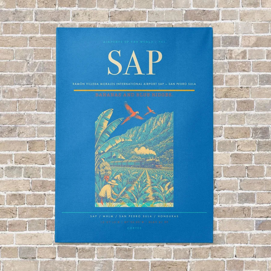 Ramón Villeda Morales International Airport SAP — San Pedro Sula vertical canvas print - no frame - turquoise background