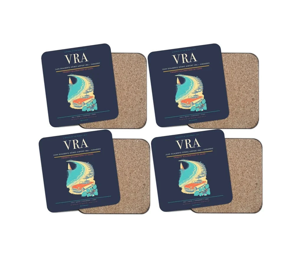 Juan Gualberto Gómez Airport (VRA) design on navy blue 4 pieces set coaster