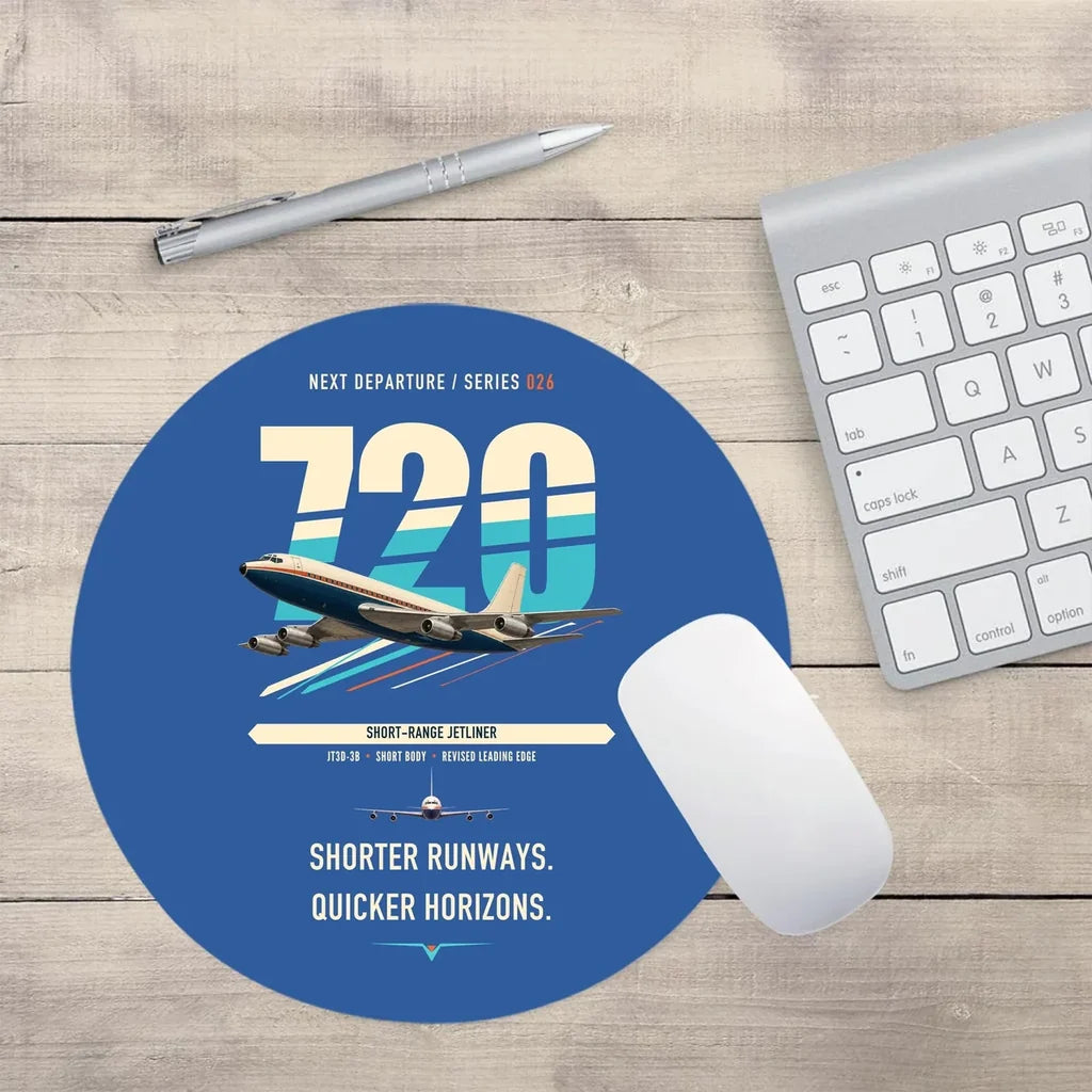 Boeing 720B design on blue round mouse pad