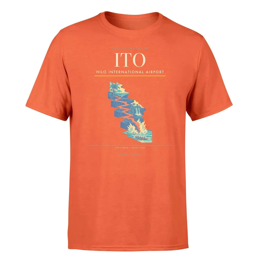 Hilo International Airport (ITO) T-Shirt single-side front print in Orange | hilo-international-airport-ito-double-side-t-shirt