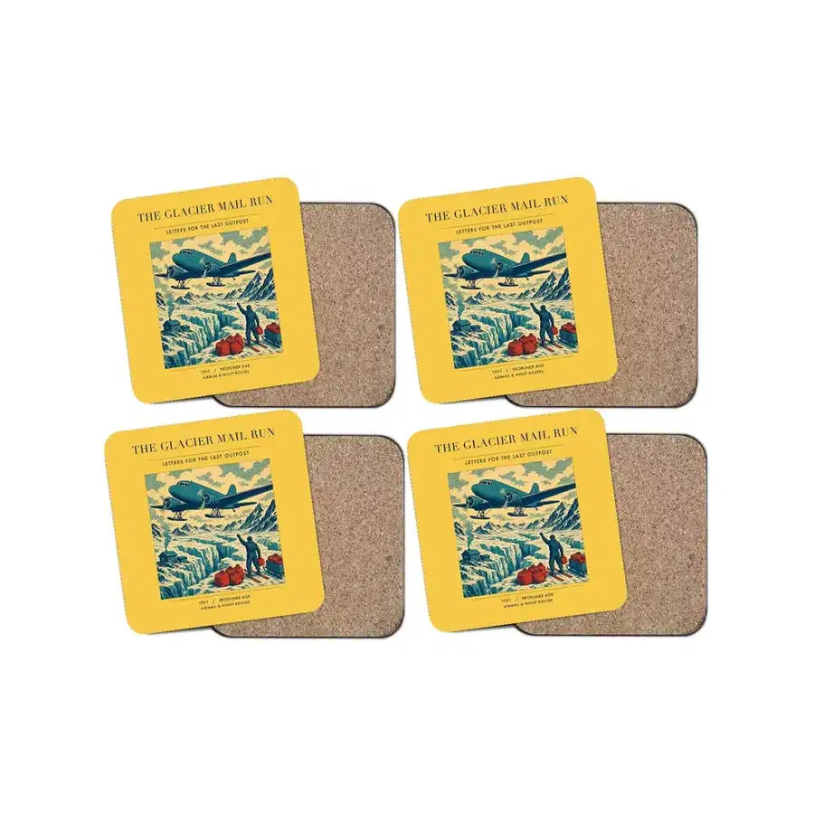 The Glacier Mail Run - Designed Coasters design on yellow 4-pieces-set