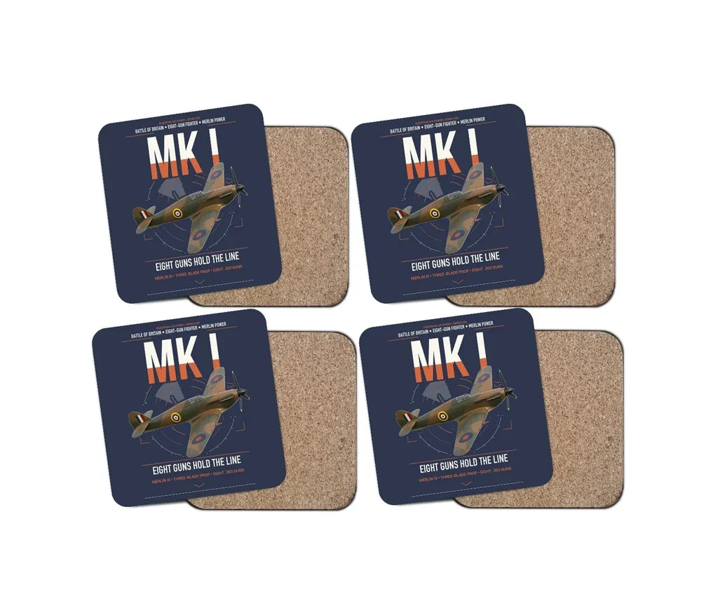 Hawker Hurricane Mk I design on navy blue 4 pieces set coaster