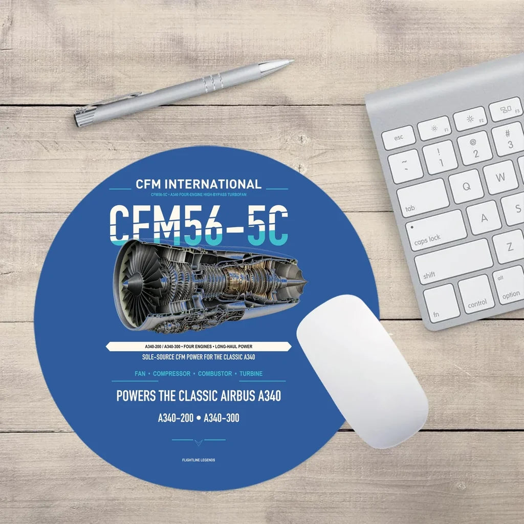 CFM56-5C design on blue round mouse pad