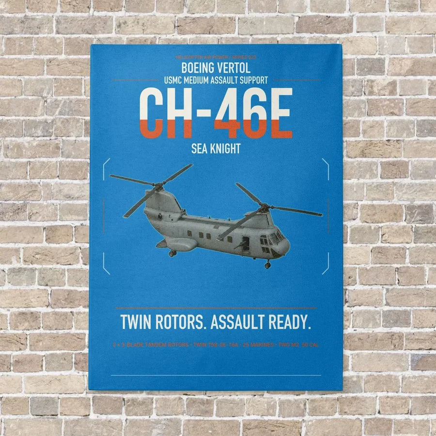Boeing Vertol CH-46E Sea Knight vertical canvas print - no frame - turquoise background