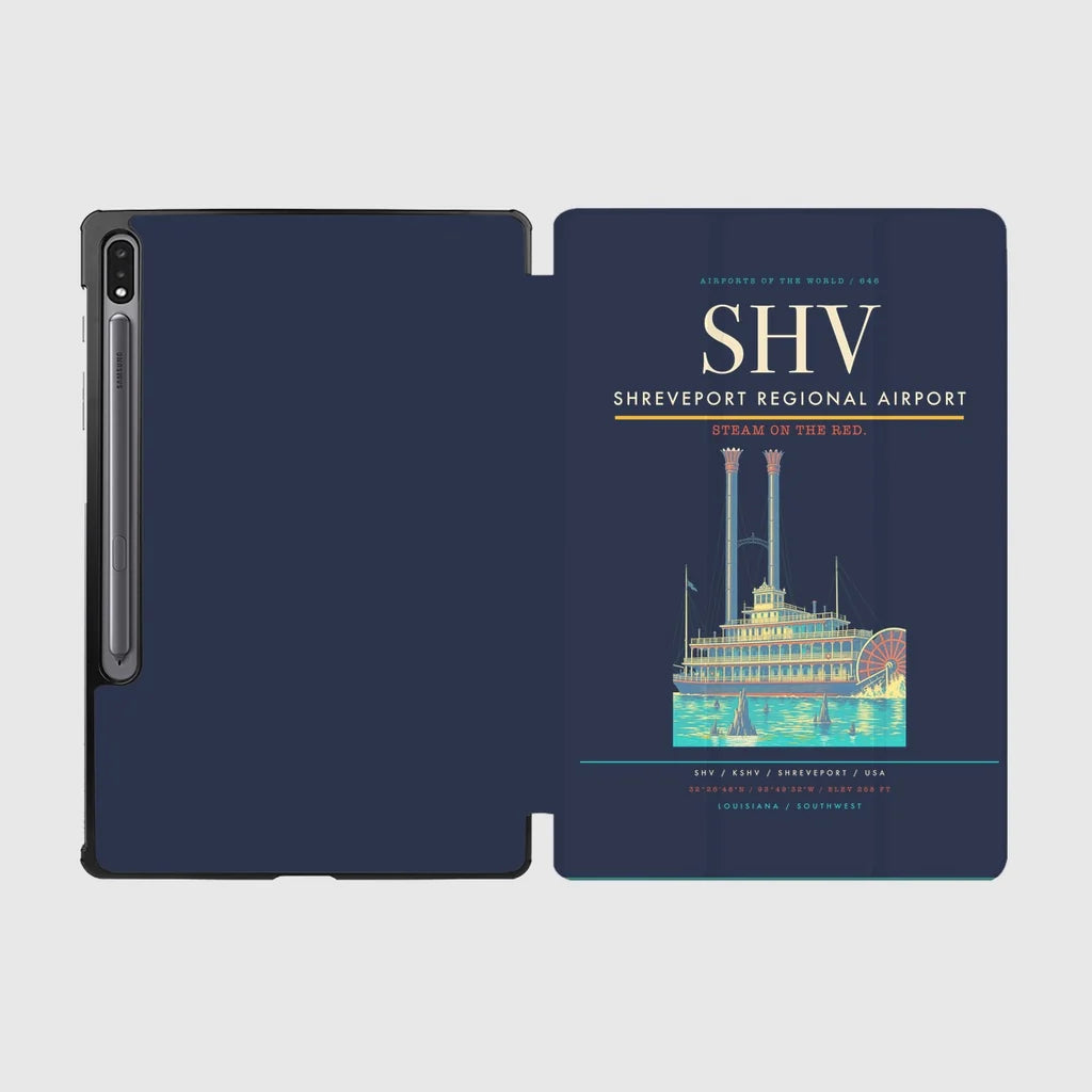 Shreveport Regional Airport (SHV) design on navy blue samsung tablet tablet case