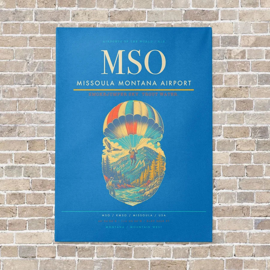Missoula Montana Airport MSO vertical canvas print - no frame - turquoise background