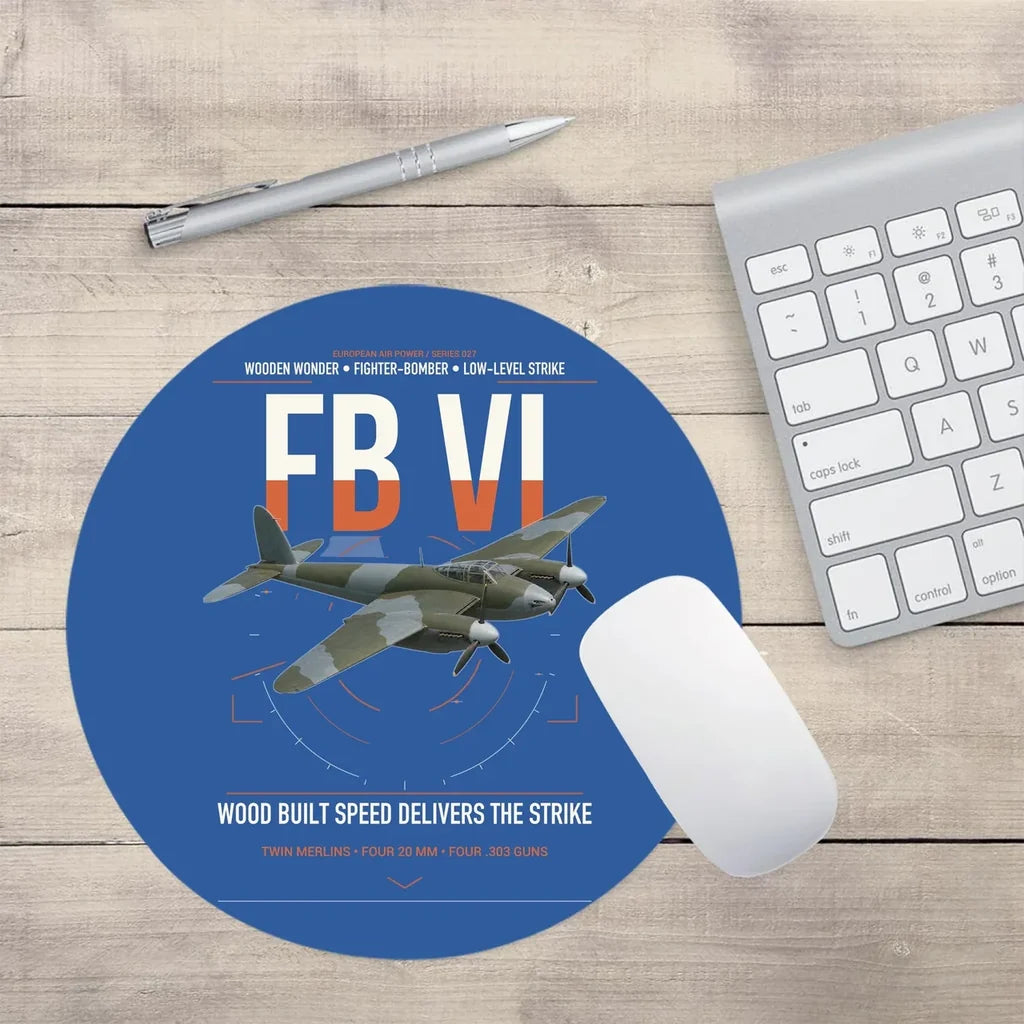 de Havilland Mosquito FB VI design on blue round mouse pad