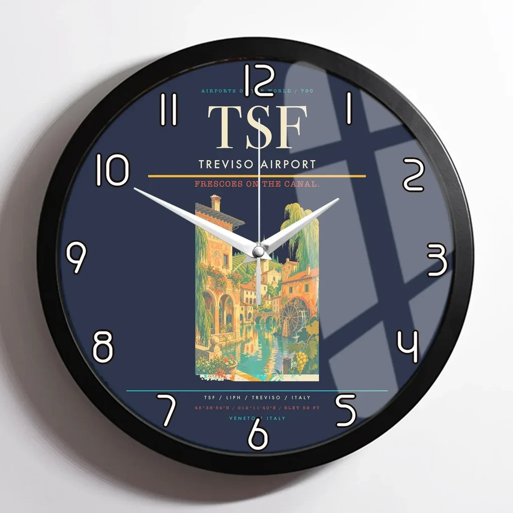 Treviso Airport (TSF) design on navy blue framed wall clock