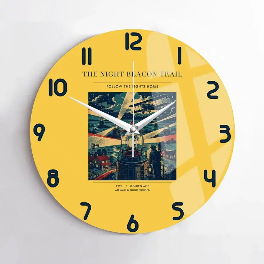 VINTAGE G4016 - The Night Beacon Trail - Designed Wall Clocks design on yellow no-frame