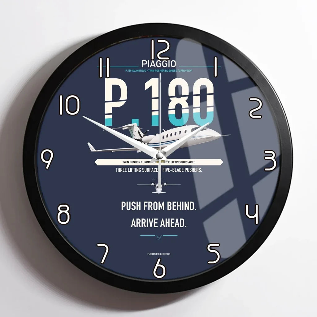 Piaggio P.180 Avanti EVO design on navy blue framed wall clock