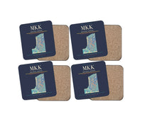 Thumbnail for Molokai Airport (MKK) design on navy blue 4 pieces set coaster