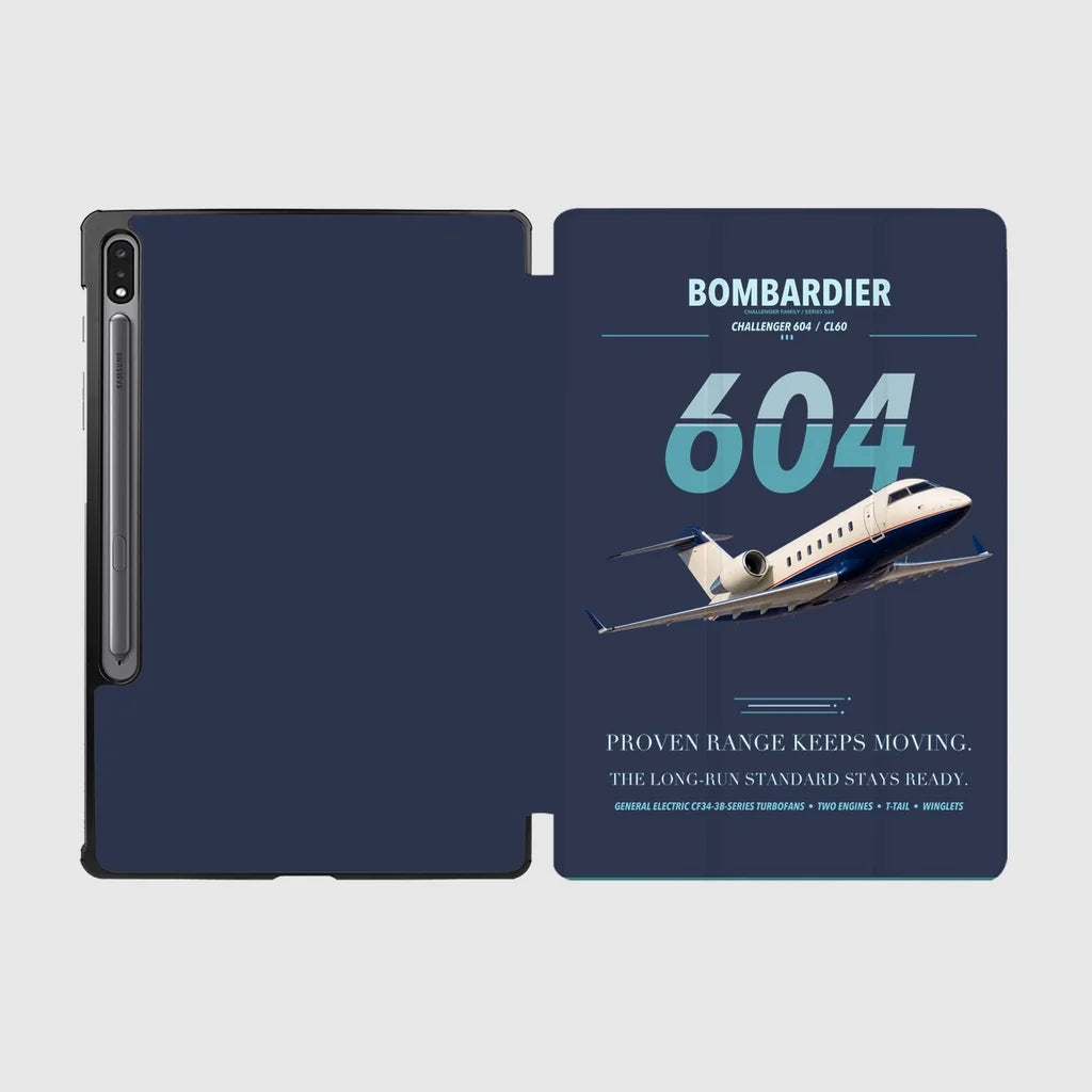Bombardier Challenger 604 design on navy blue samsung tablet tablet case