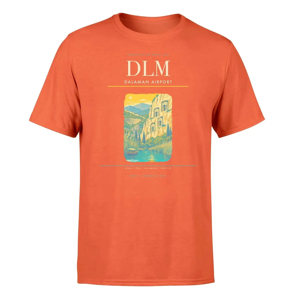 Dalaman Airport (DLM) T-Shirt single-side front print in Orange | dalaman-airport-dlm-double-side-t-shirt