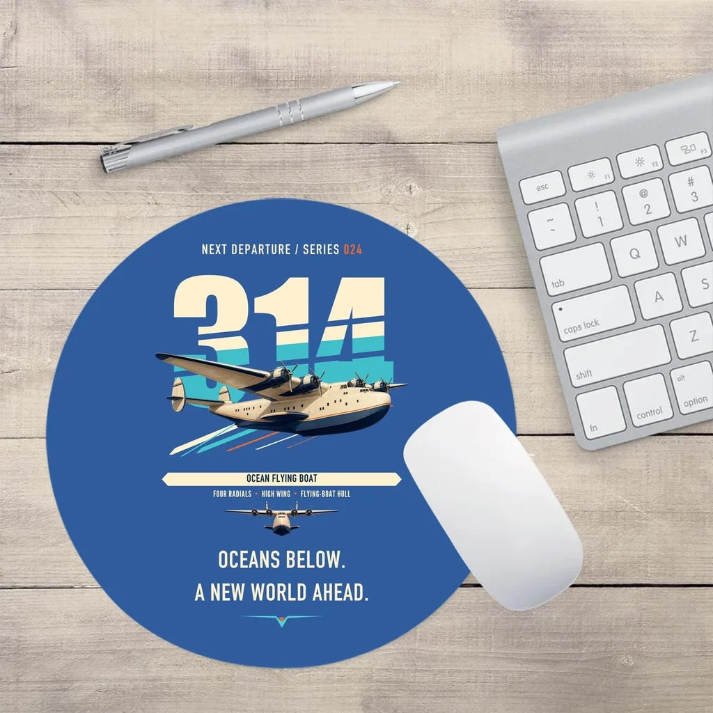 Boeing 314 Clipper design on blue round mouse pad