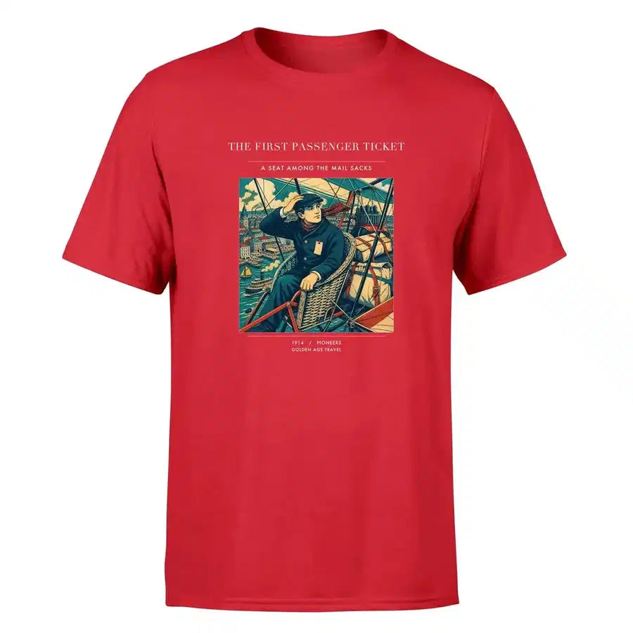VINTAGE G4321 - The First Passenger Ticket - Premium T-Shirt design on red premium t shirt
