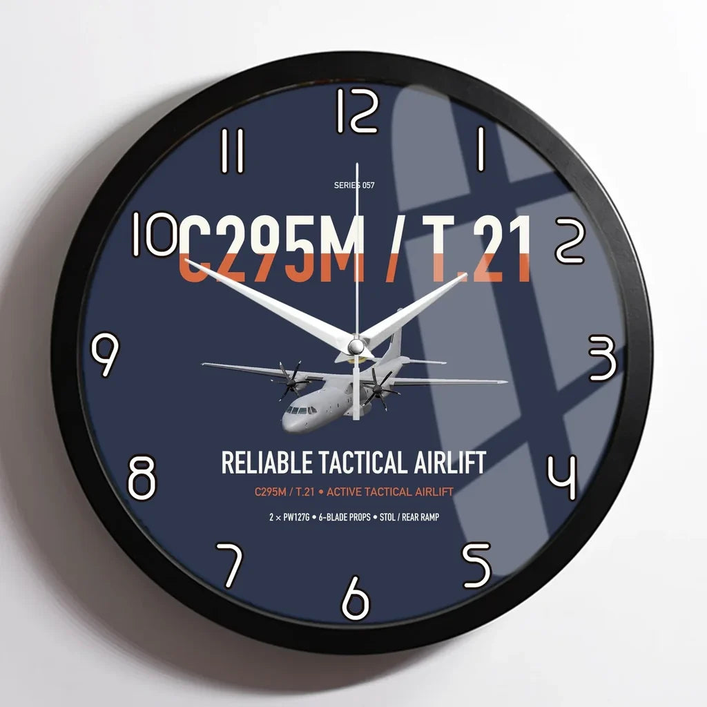 Airbus C295M T.21 design on navy blue framed wall clock