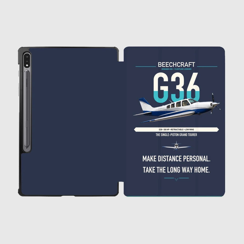 Beechcraft Bonanza G36 design on navy blue samsung tablet tablet case