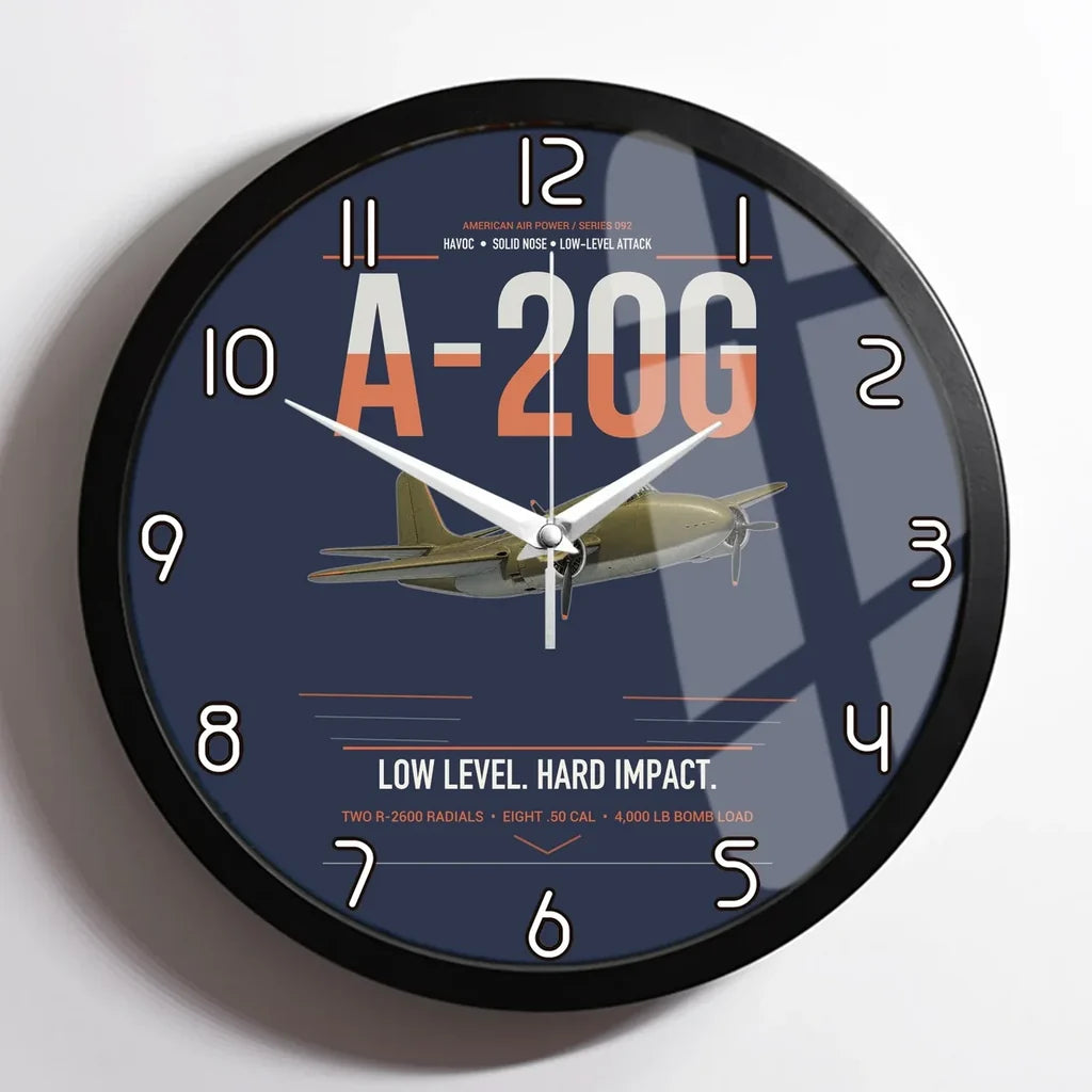 A-20G Havoc design on navy blue framed wall clock