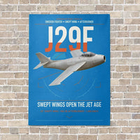Thumbnail for Saab J 29F Tunnan vertical canvas print - no frame - turquoise background