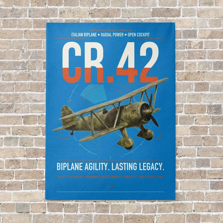 Fiat CR.42 Falco vertical canvas print - no frame - turquoise background