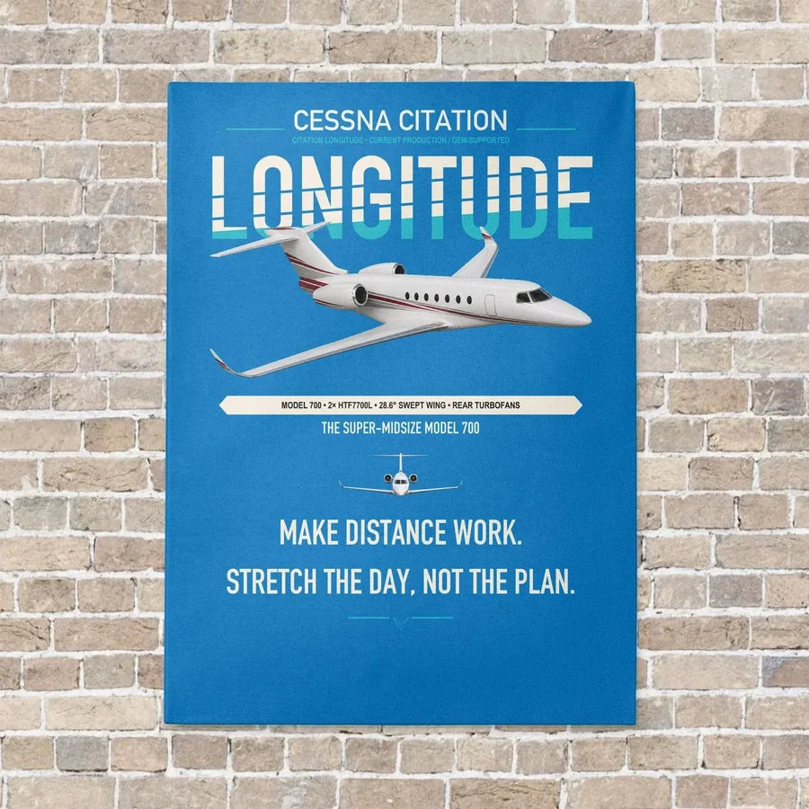Cessna Citation Longitude vertical canvas print - no frame - turquoise background
