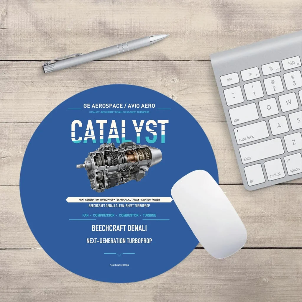 CATALYST design on blue round mouse pad