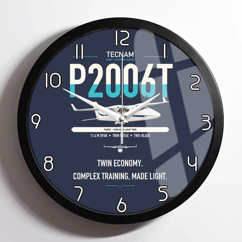 Tecnam P2006T design on navy blue framed wall clock