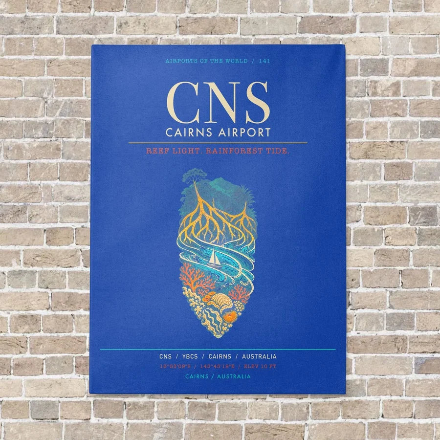 Cairns Airport CNS - Canvas Framed - Blue