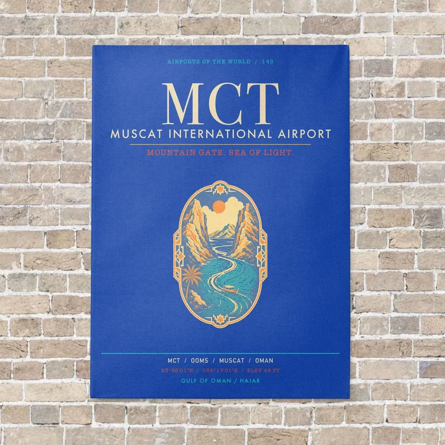 Muscat International Airport MCT - Canvas Framed - Blue