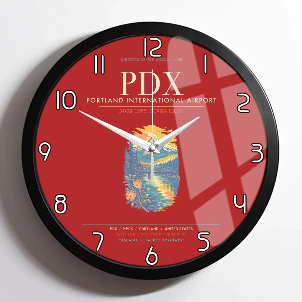 Portland International Airport PDX Wall-Clock Framed - Red